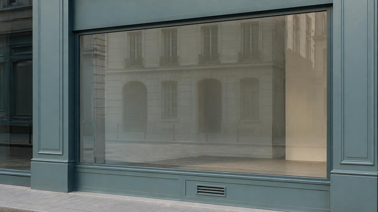 Image illustrative : vitrine de commerce propre reflétant la rue